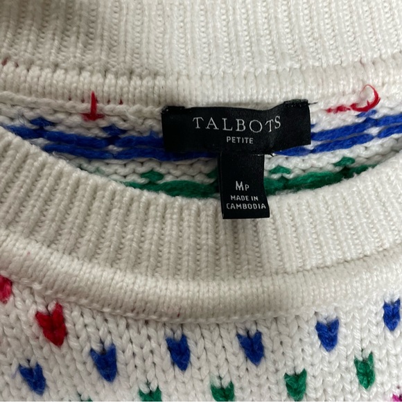 Talbots Rainbow Sweater Medium Petite Puff Sleeve Knit Ribbed Retro - Picture 2 of 6